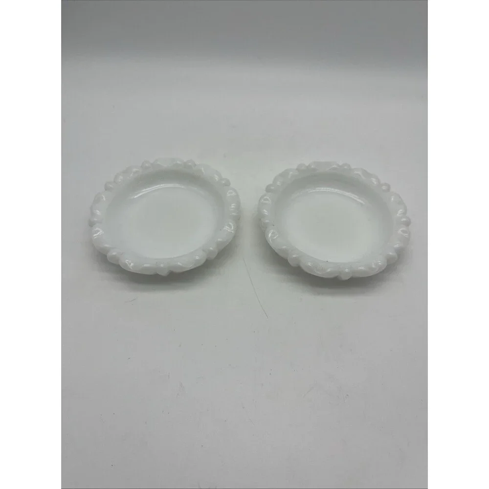Vintage Anchor Hocking Milk Glass Ashtray Trinket, Set Of 2